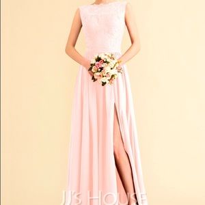 A-Line Scoop Neck Chiffon Lace Bridesmaid Dress With Split Front - never worn